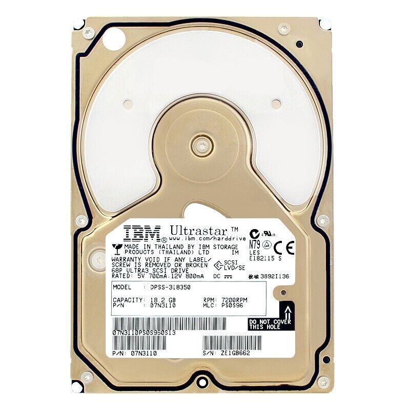 Hard Drive IBM DPSS-318350 18GB 7200Rpm 68Pin U160 3.5" Inch 07N3110
