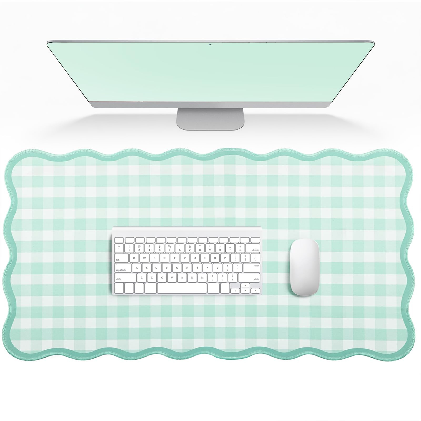 Scalloped Gingham Pink Desk Mat,Large Cute Desk Pad for Keyboard Mouse,Girly ...
