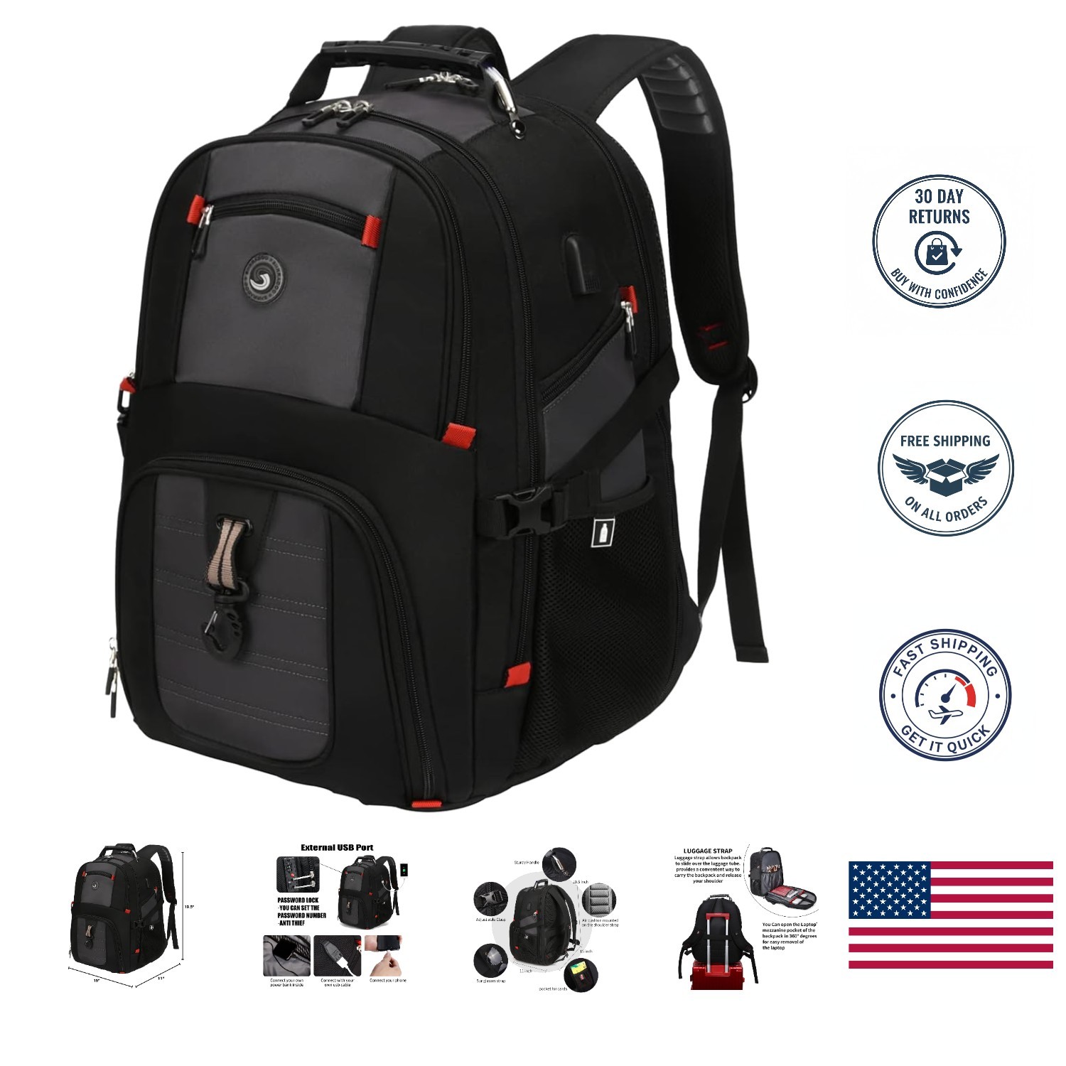 Versatile 20 Pocket Laptop Backpack with USB Charging - Perfect for Travel