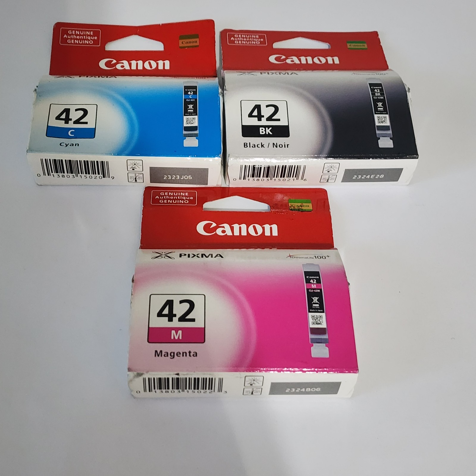 Canon CLI-42 Black Cyan Magenta Ink Cartridge Lot Of 3 Genuine New Sealed box