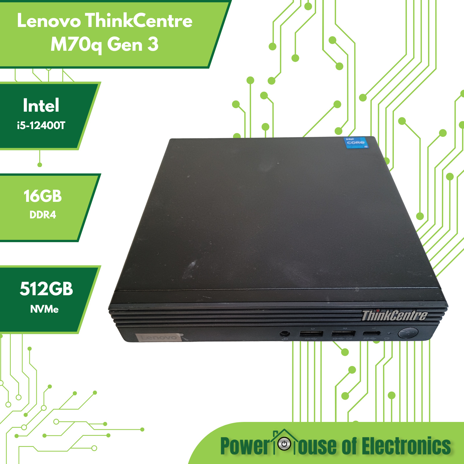 Lenovo ThinkCentre M70q Gen 3 Tiny Desktop | i5-12400T | 16GB DDR4 | 512GB NVMe