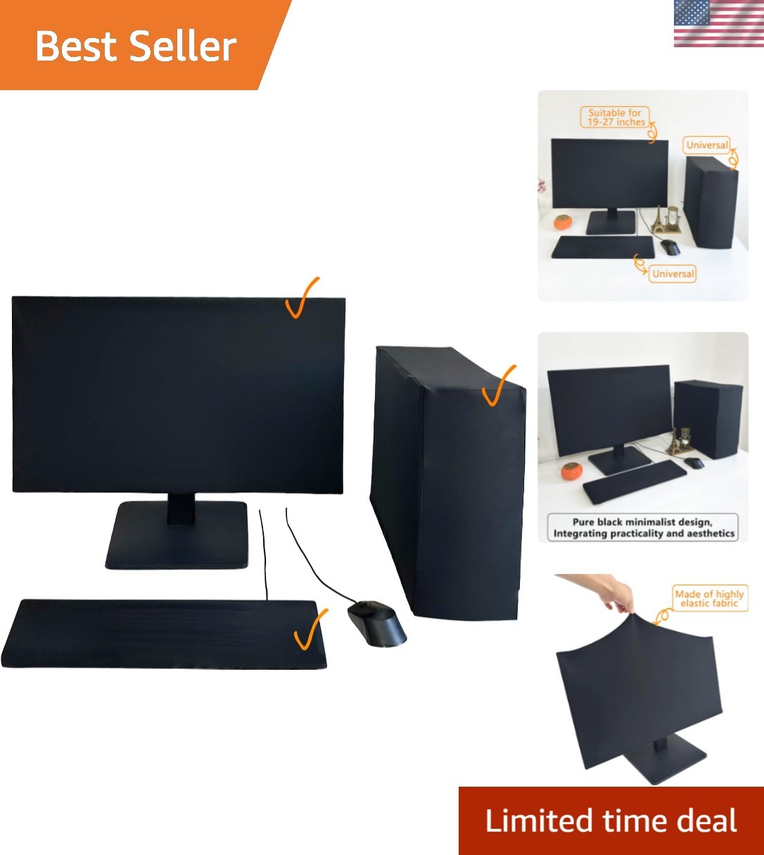 3-Piece Computer Dust Cover Set - Waterproof & Dustproof with Elastic Fabric,...