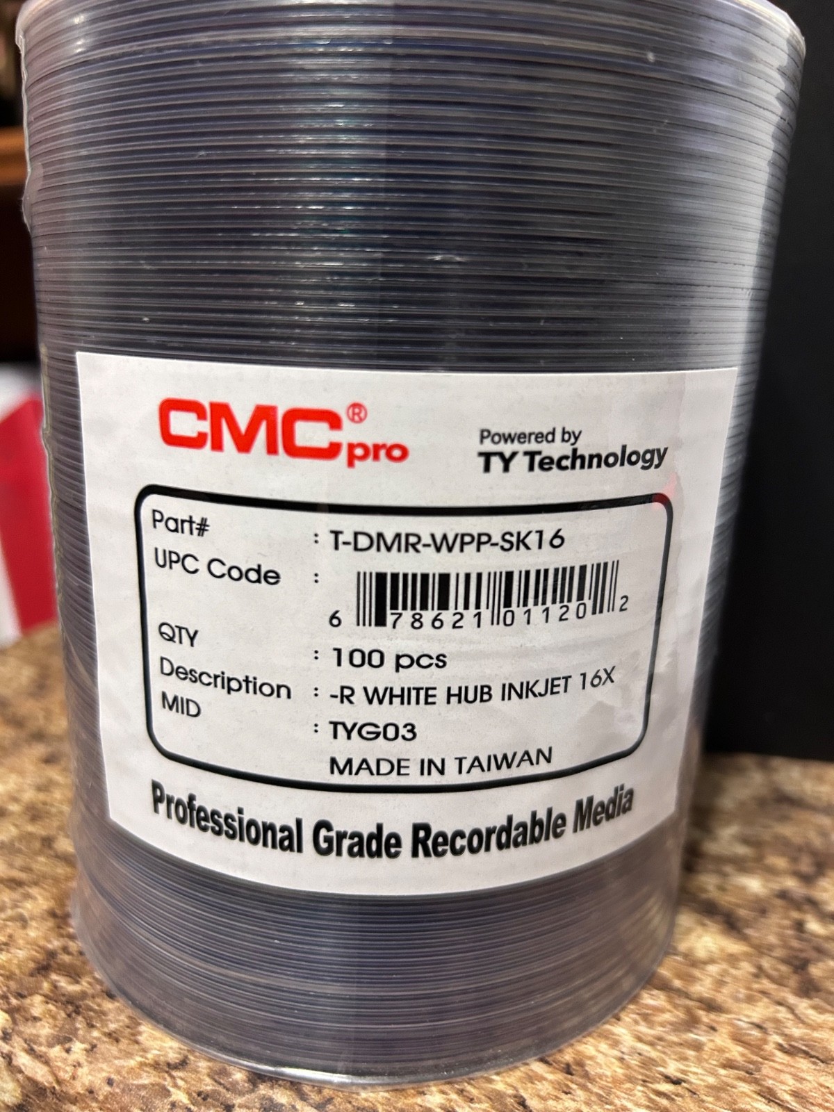 Blank DVD-R's 100-Pak CMC PRO TY WHITE THERMAL HUB EVEREST 16X 4.7GB