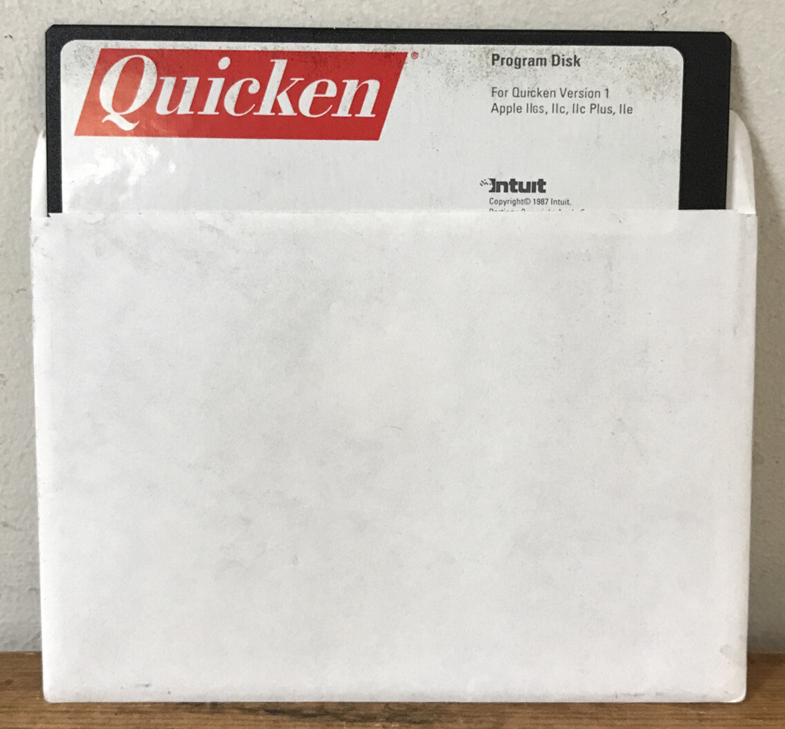 Vintage 1987 Quicken Intuit Program Floppy Disk Apple lle llc llgs plus