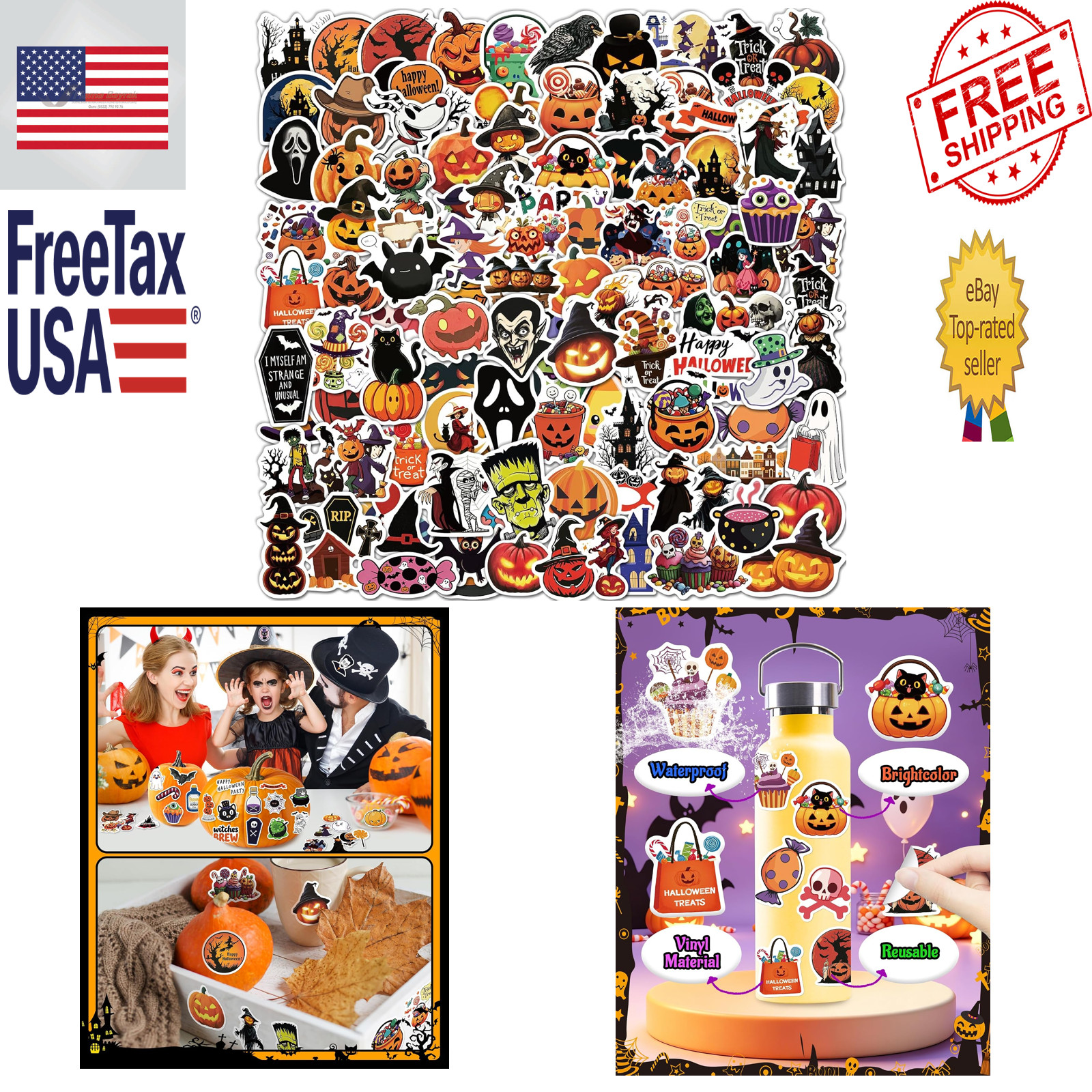 Halloween Pumpkin Stickers 300 Non-Toxic Vinyl Party Favors Gift Supplies