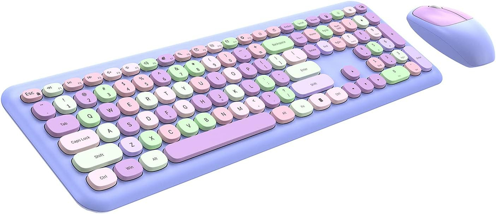 Wireless Keyboard and Mouse Combo, 2.4GHz Full-Sized Colorful Cute Keyboard Mous