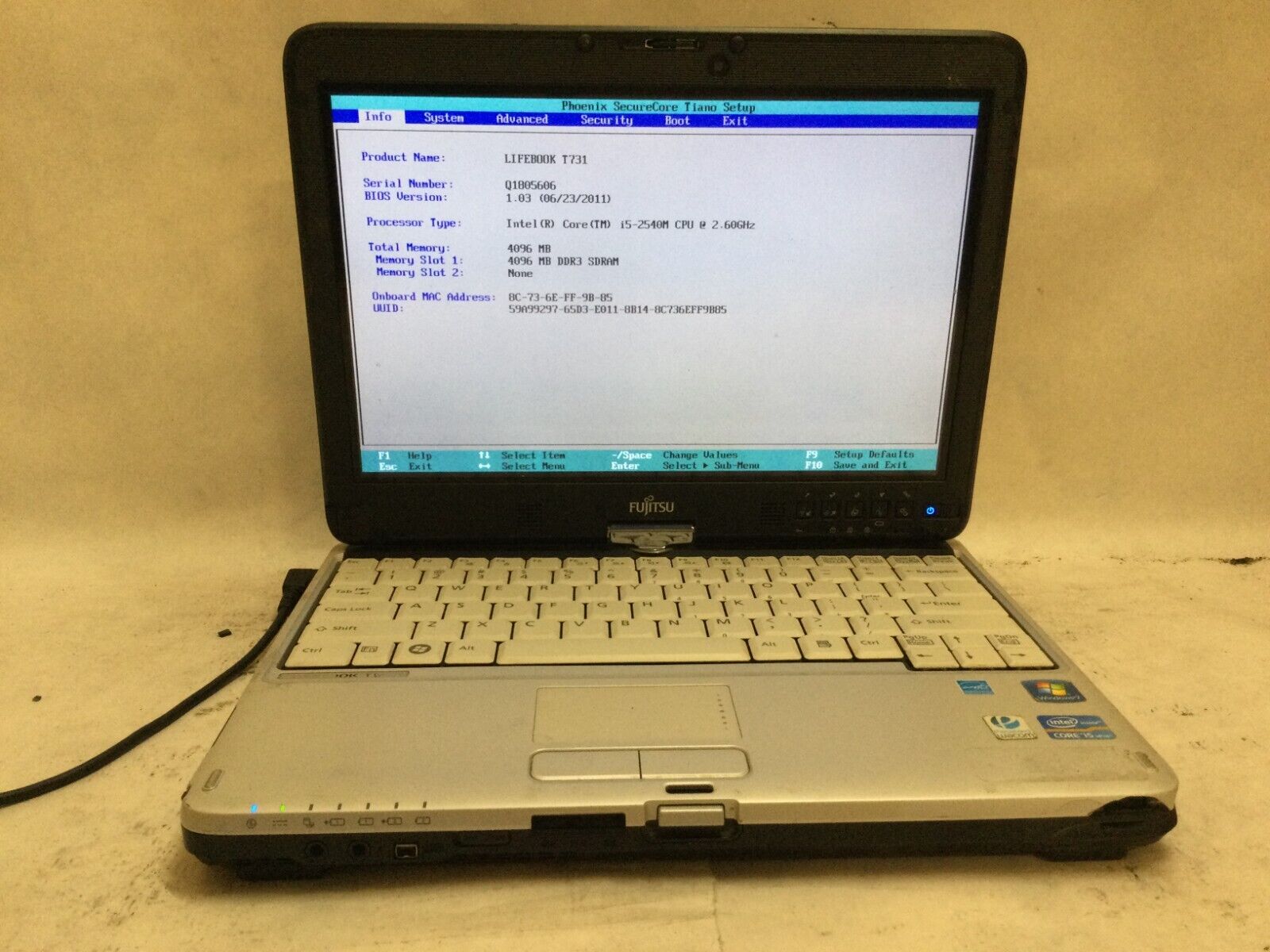 Fujitsu Lifebook T731 / Intel Core i5-2540M @ 2.60GHz / (MISSING PARTS) MR
