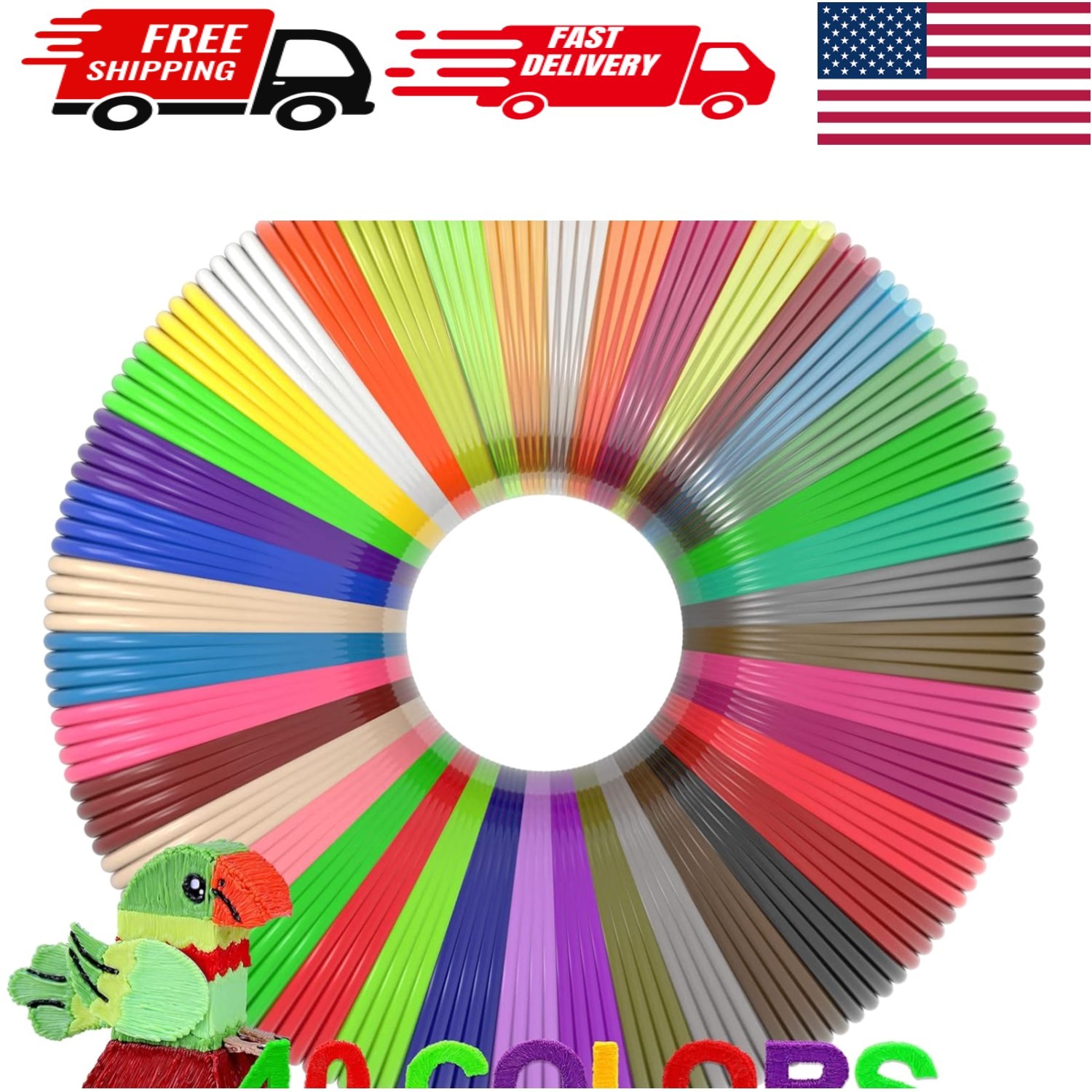 Vibrant 320m 1.75mm PLA Filament - 40 Colorful Refills for 3D Art Creativity