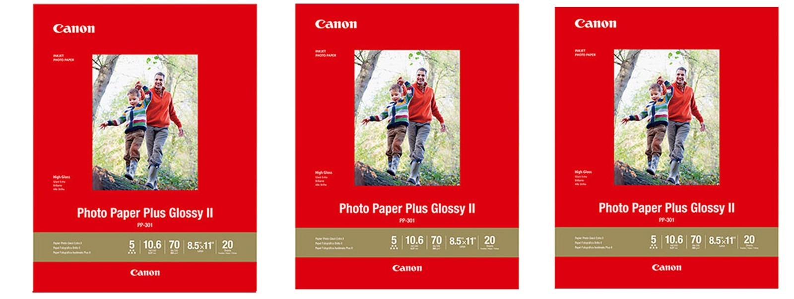 Canon Excellent PP-301 Photo Paper Plus Glossy II (8.5 x 11", 20 Sheets), Qty=3