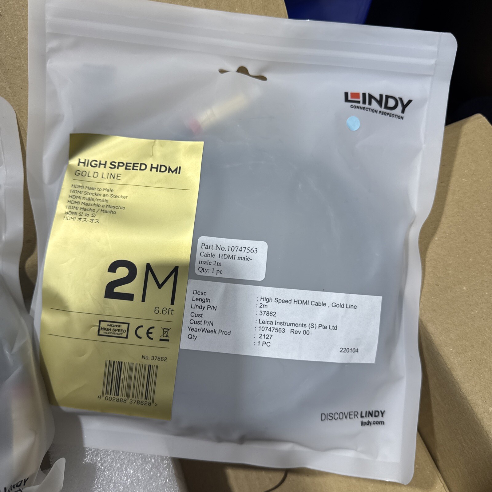 Lindy 2m High Speed HDMI Cable, Gold Line, Premium Design, 37862 Ethernet