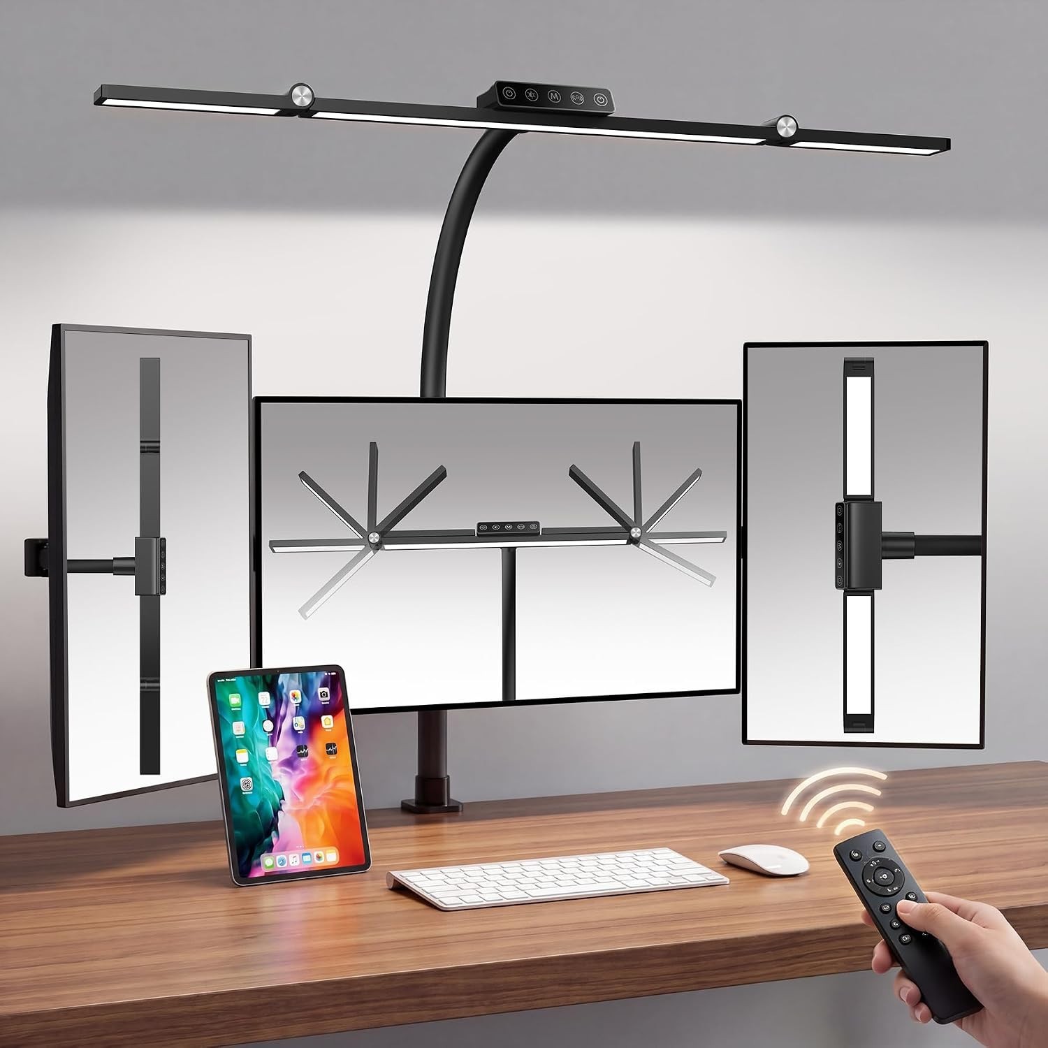 LED Desk Lamp with Clamp, 24W 3-Panel Light for Dual Monitors 27.2 Inch