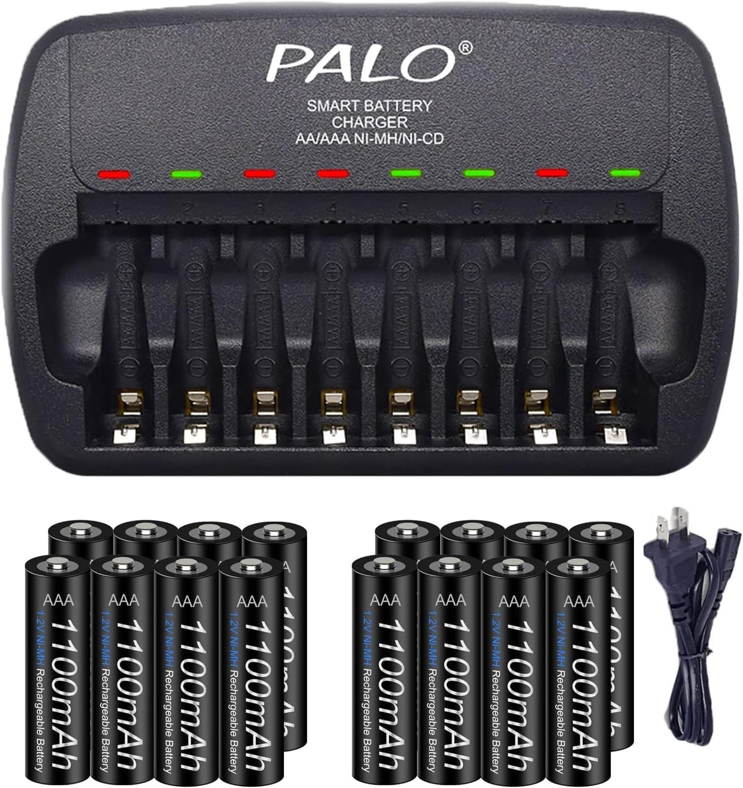 16 Pack Rechargeable AAA Batteries with Charger Kit, 1.2V Ni-MH Triple A Low ...