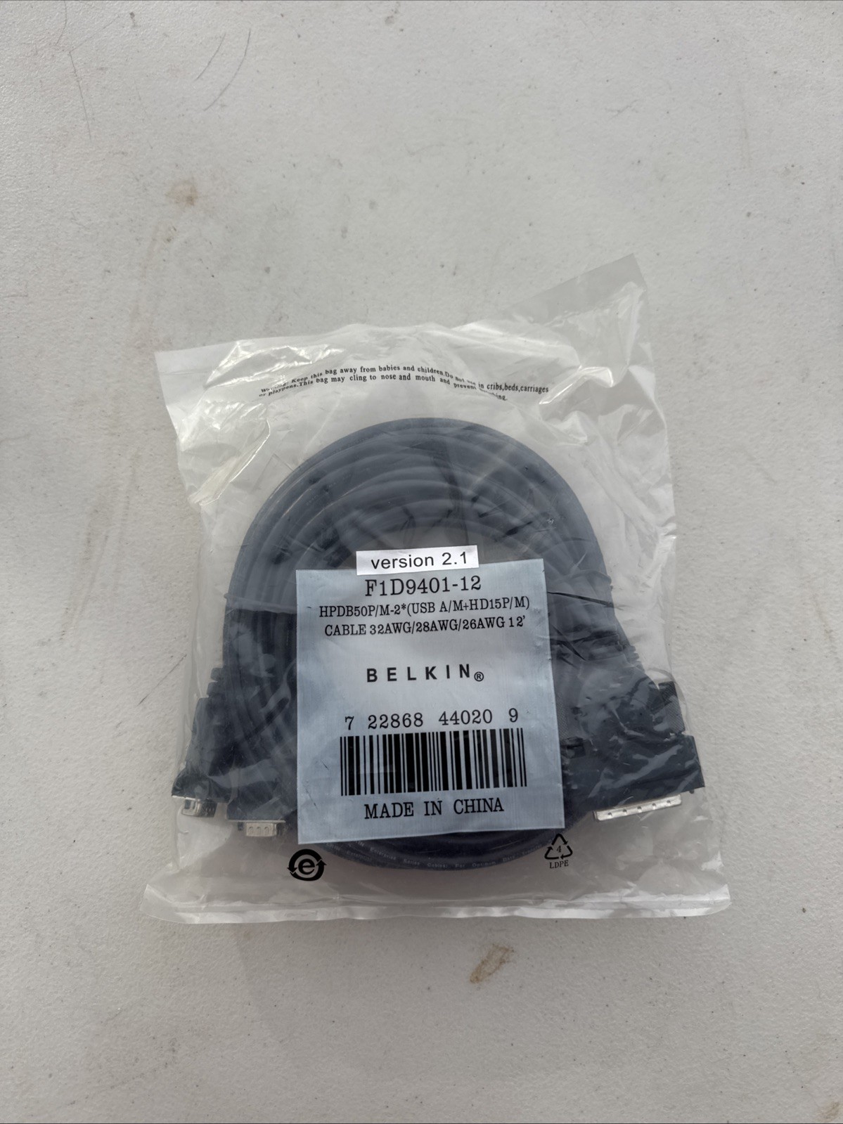 Belkin F1D9401-12 OmniView Dual-Port USB KVM Cable 12ft New