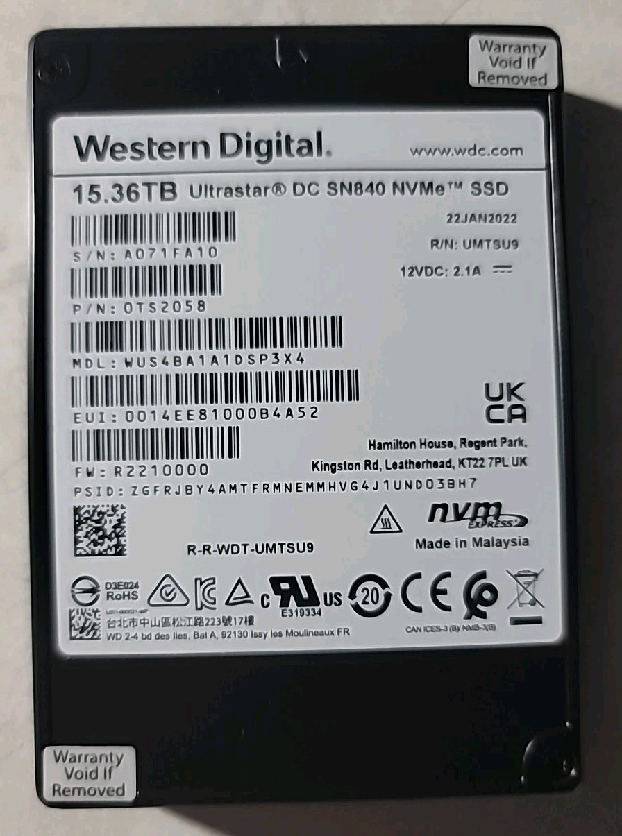 WD UltraStar SN840 15.36TB  Solid State Drive open box