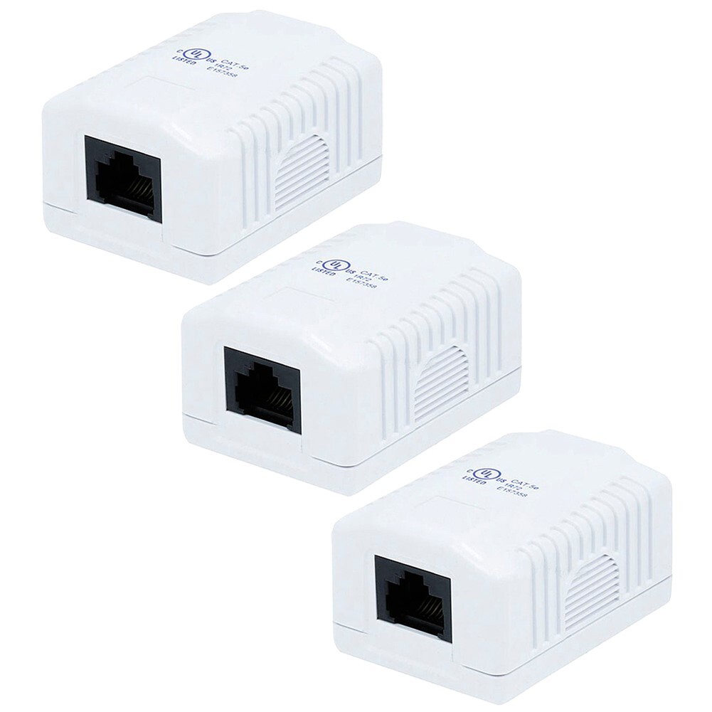 3 Pcs 1 Port Cat5e RJ45 Network LAN Ethernet Cable Wall Surface Mount Box White