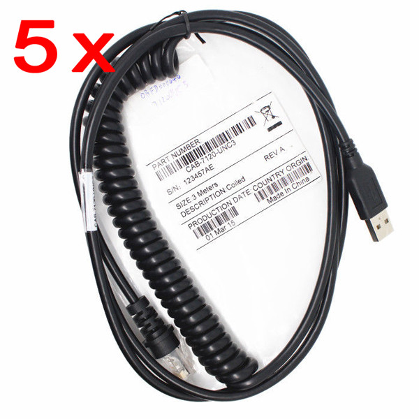 5PC 9FT Coiled USB Cable For Honeywell Metrologic MS7120 MS9540 MS9520 Reader