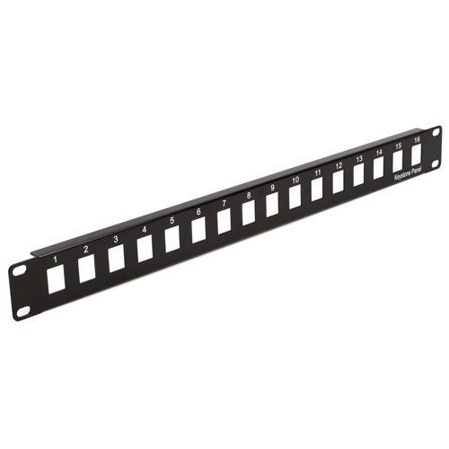 16-Port 1U 19" Rack Mount Blank Patch Panel Black for Cat5/Cat6 Keystone Jacks