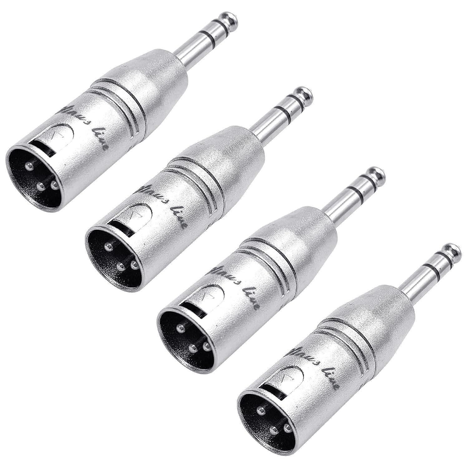 Silver Male to Male XLR to 1/4" TRS Adapter, Balanced XLR to Quarter Inch TRS