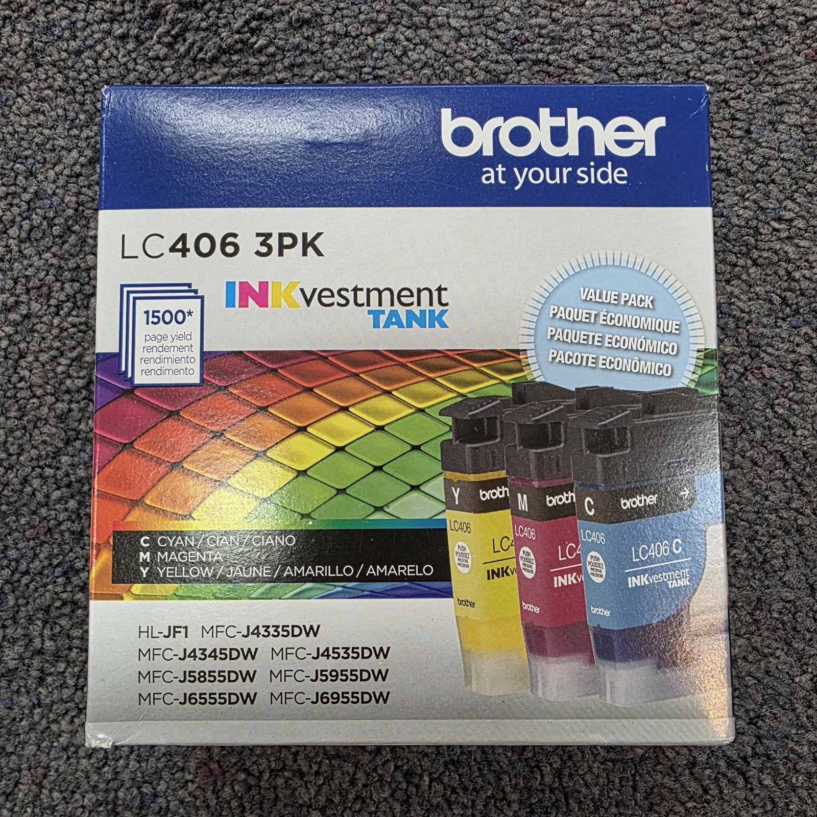 Brother LC4063PK 3 Pack Color Ink Tank C/Y/M Genuine OEM EXP 2029