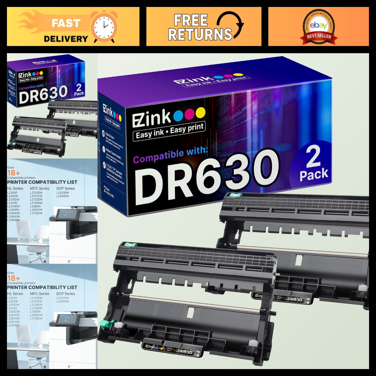E-Z Ink Compatible Replacement for Brother DR630 DR 630 Drum Unit Printer