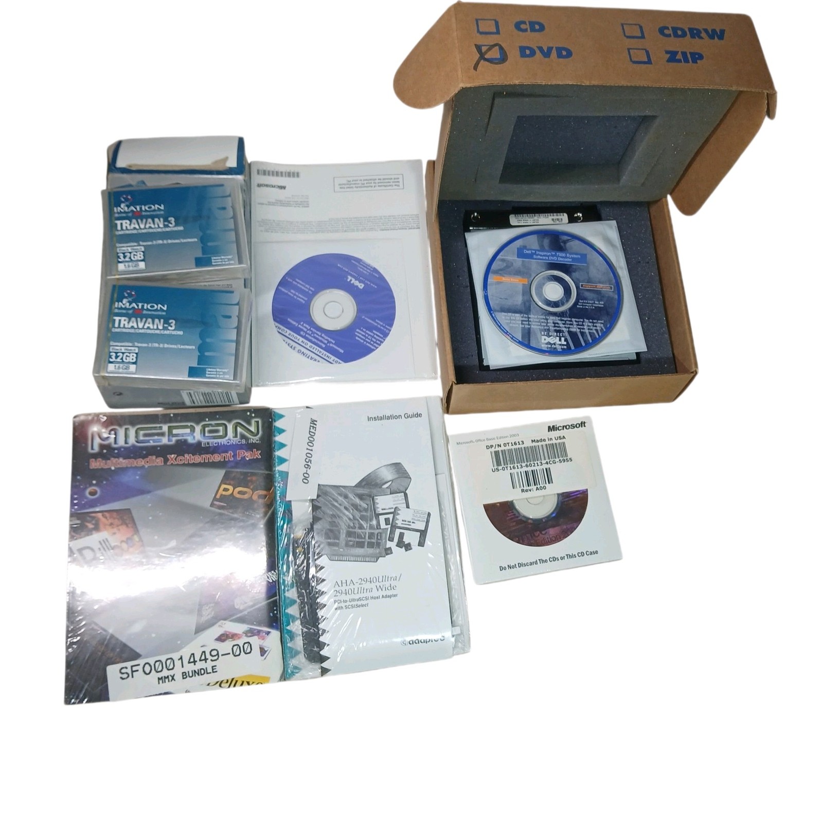 Vintage Retro Computer Media Lot NOS Dell DVD Drive Travan-3 Zip Software CDs