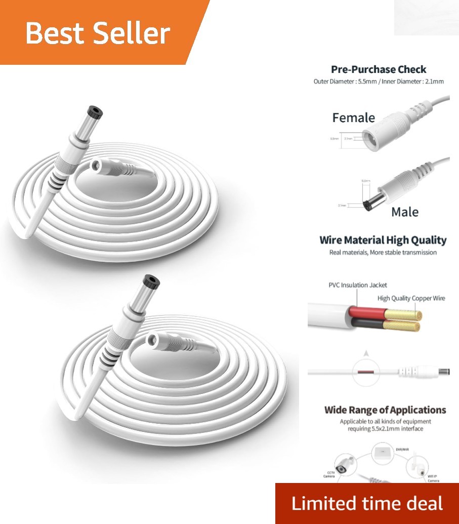 Durable 3.3FT Extension Cord 5.5mm x 2.1mm for Security Cameras and Monitors