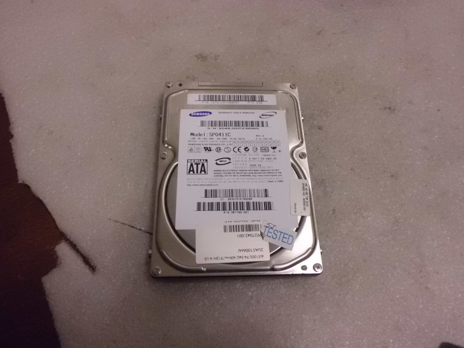HP SAMSUNG MAXTOR SP0411C DIAMONDMAX 8S 365555-001 40GB 7.2K RPM SATA HARD DRIVE
