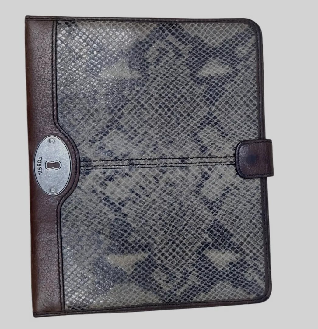 Vintage Fossil Brown Leather Key Snakeskin Embossed 10" Tablet Ipad Cover