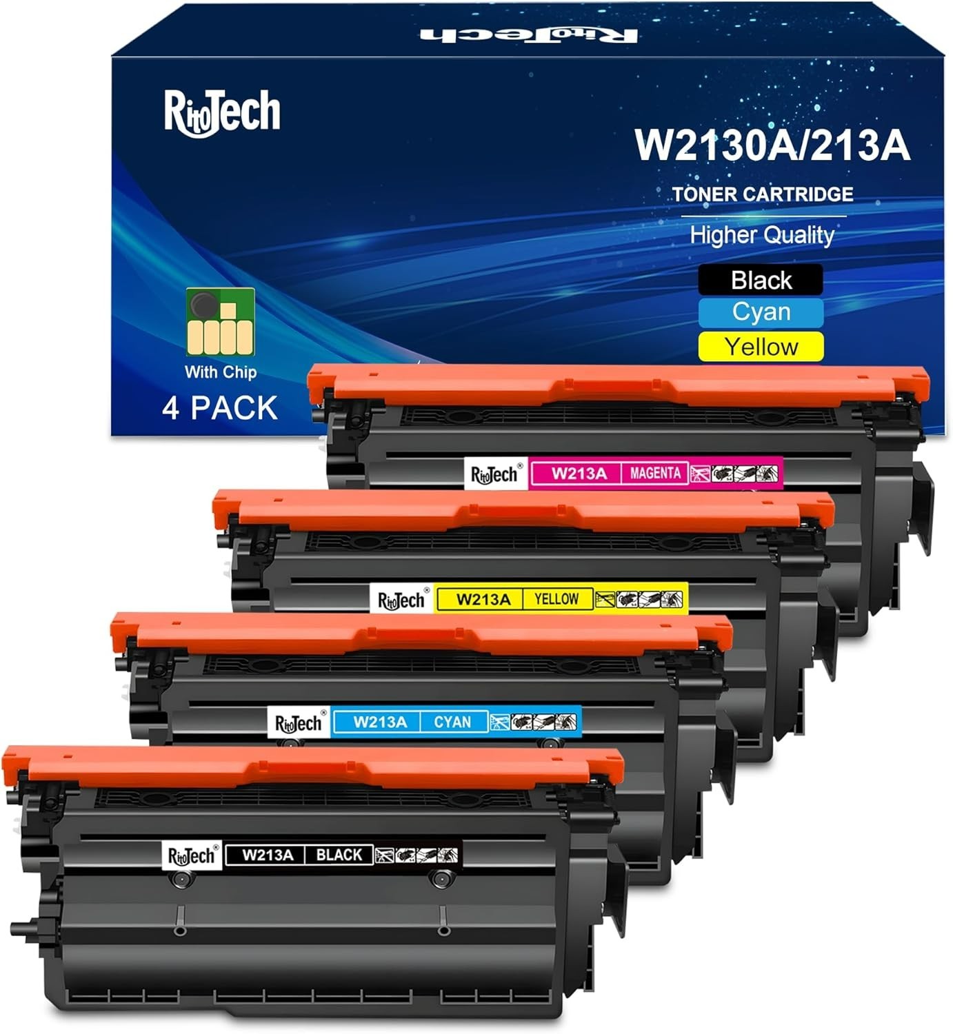 213A Toner Cartridges 4 Pack Compatible with 213A W2130A 213X W2130X(with Chip)