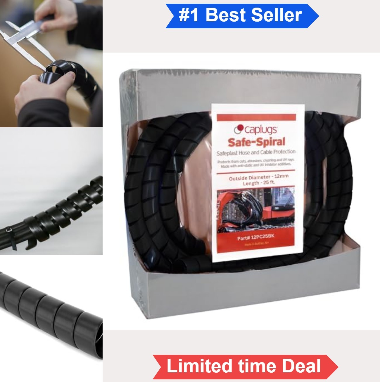 Spiral Wrap Hose Cable Protector 0.50 Inch 25 Ft Black HD-PE Hydraulic Pneumatic