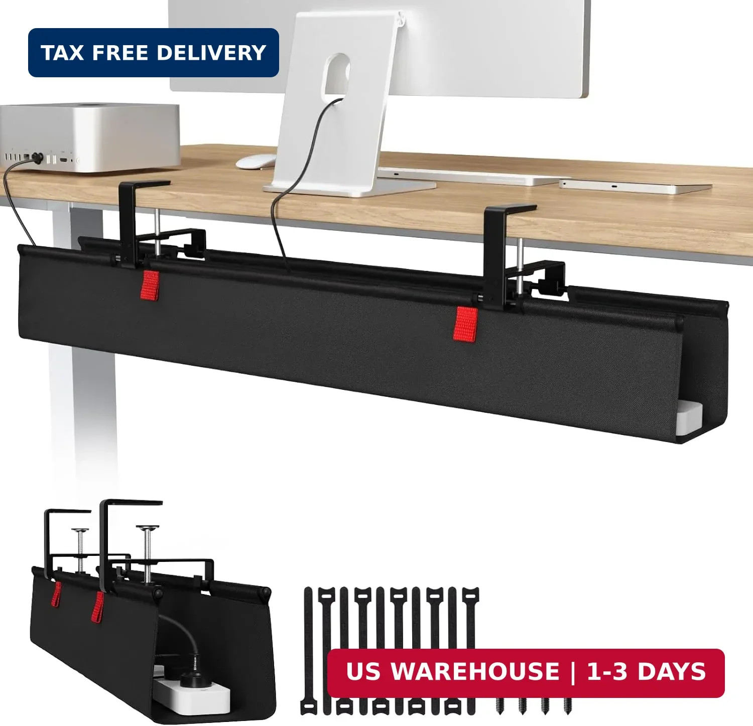 Univivi No Drill Under Desk Cable Management Tray, 36 inch Cable Management | Cl
