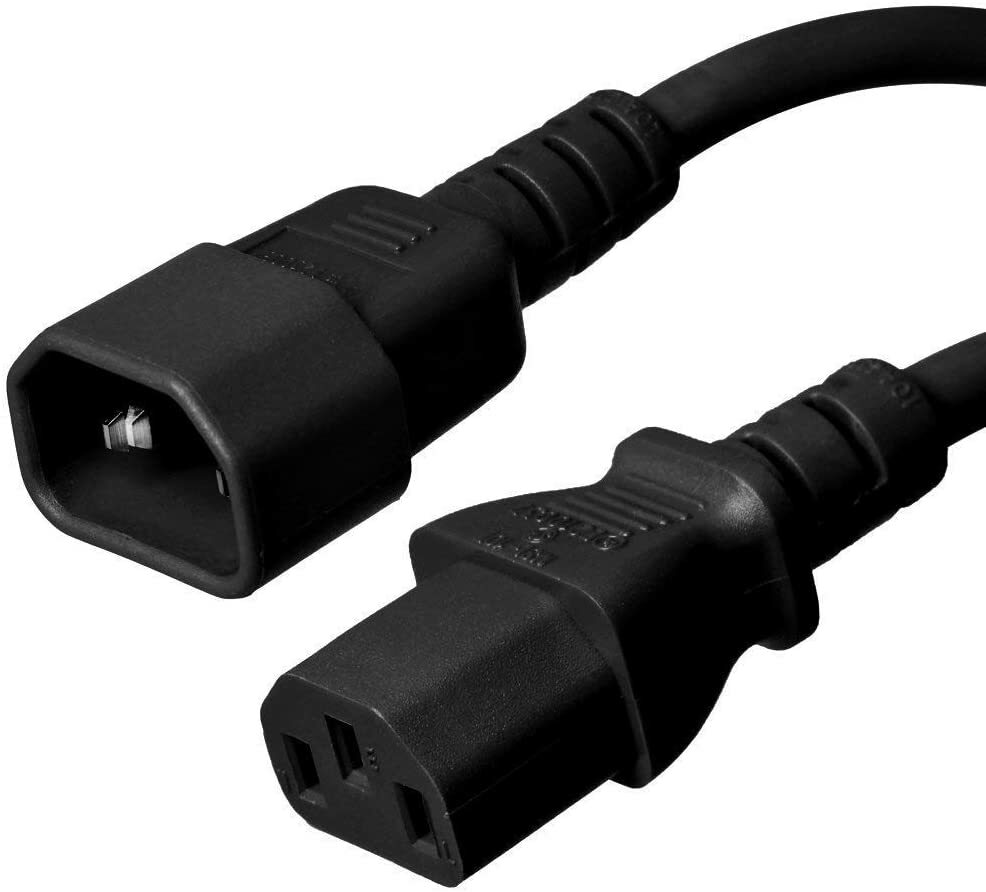 2FT IEC60320 C14 - C13 Black Power Cord 18AWG 10A/1250W 125V 3-Prong 0.6M