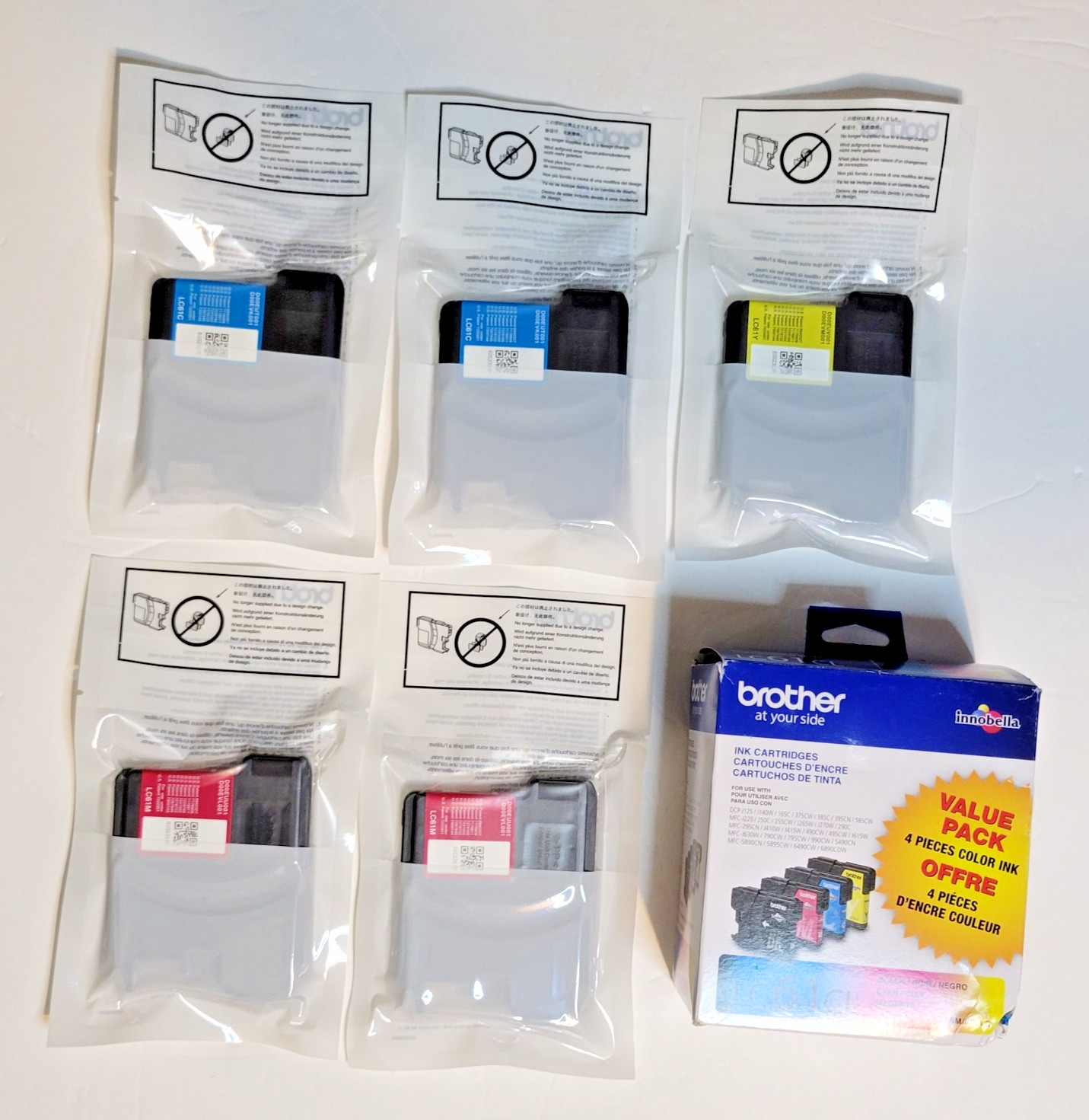 Brother LC61CL 5 Pieces Ink Cartidges 05/25 2 CYAN 2 MAGENTA 1 YELLOW No Black