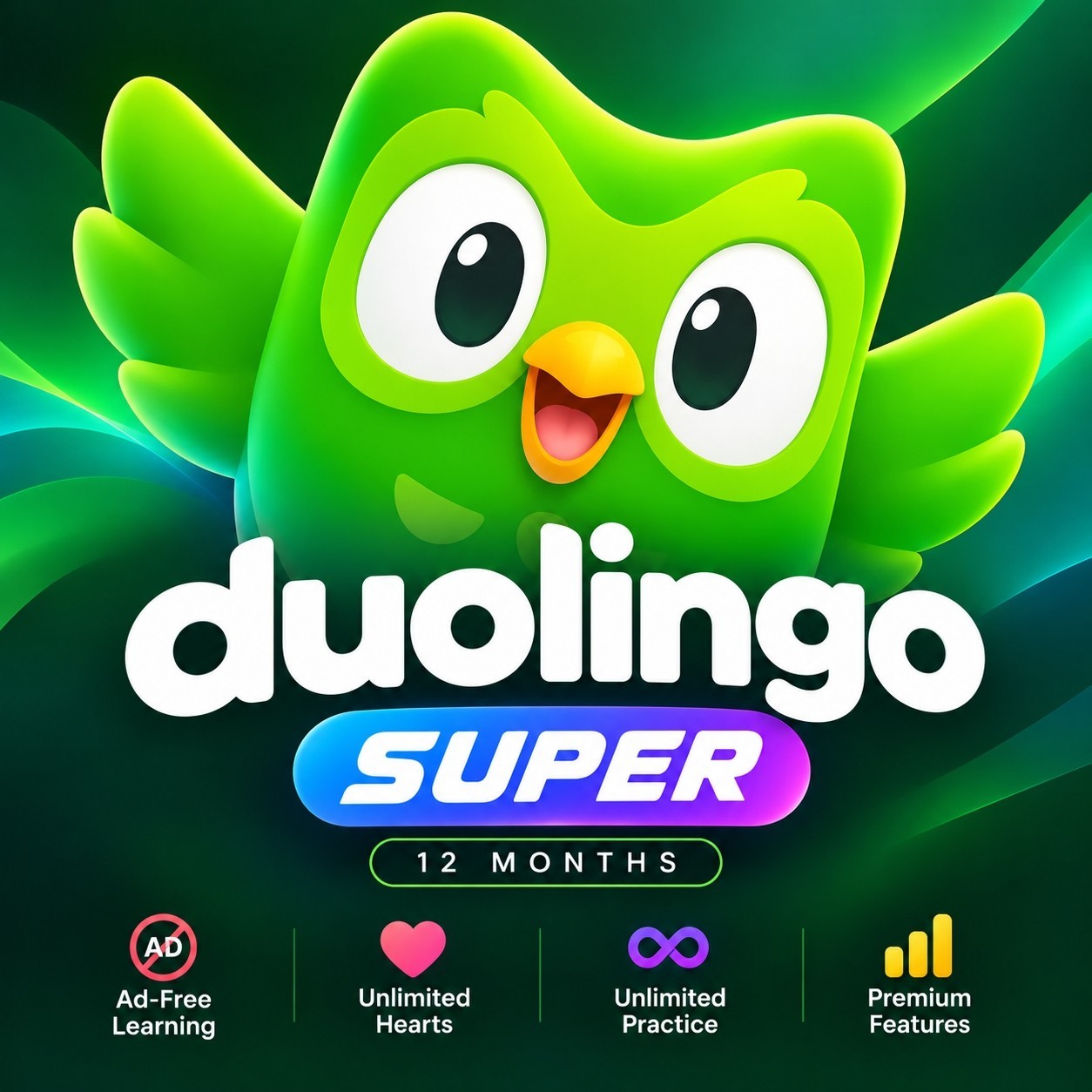 Duolingo Super 12 Months Premium Subscription | Ad-Free | Unlimited Hearts