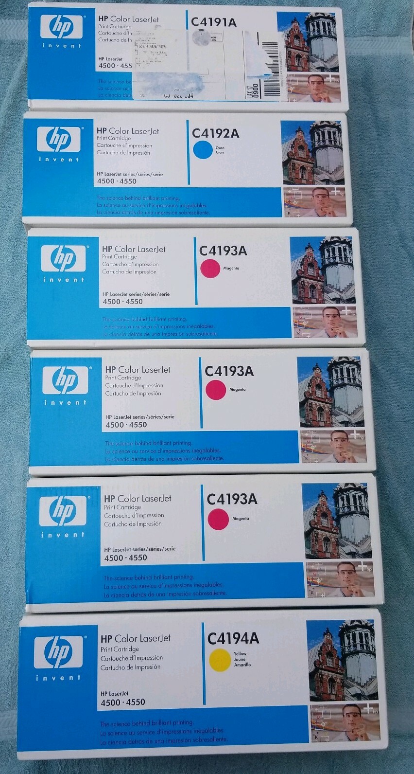 Lot of 6 New HP Color Laserjet Catridges C4191A C4192A C4193A C4194A , sealed