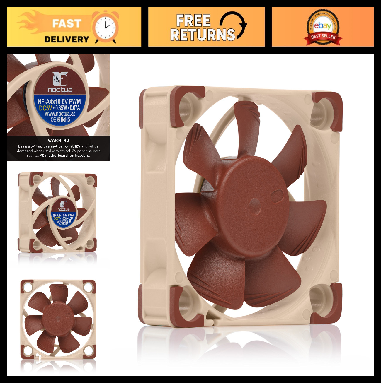 Premium 40mm Quiet PWM Fan with USB Power Adapter, 4-Pin, Low Noise Cooling