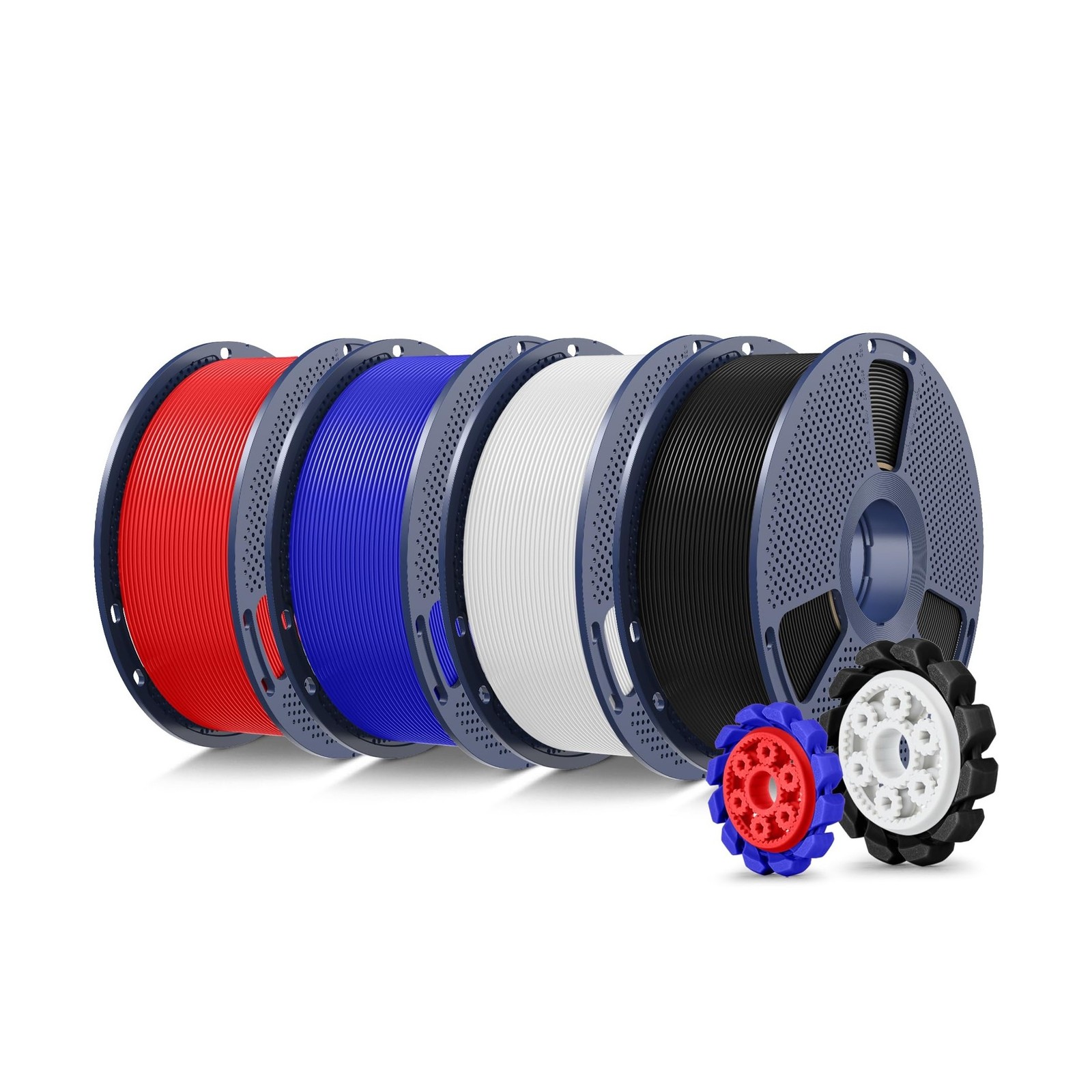 SUNLU PLA+2.0 3D Printer Filament, Black+White+Red+Klein Blue, 4KG