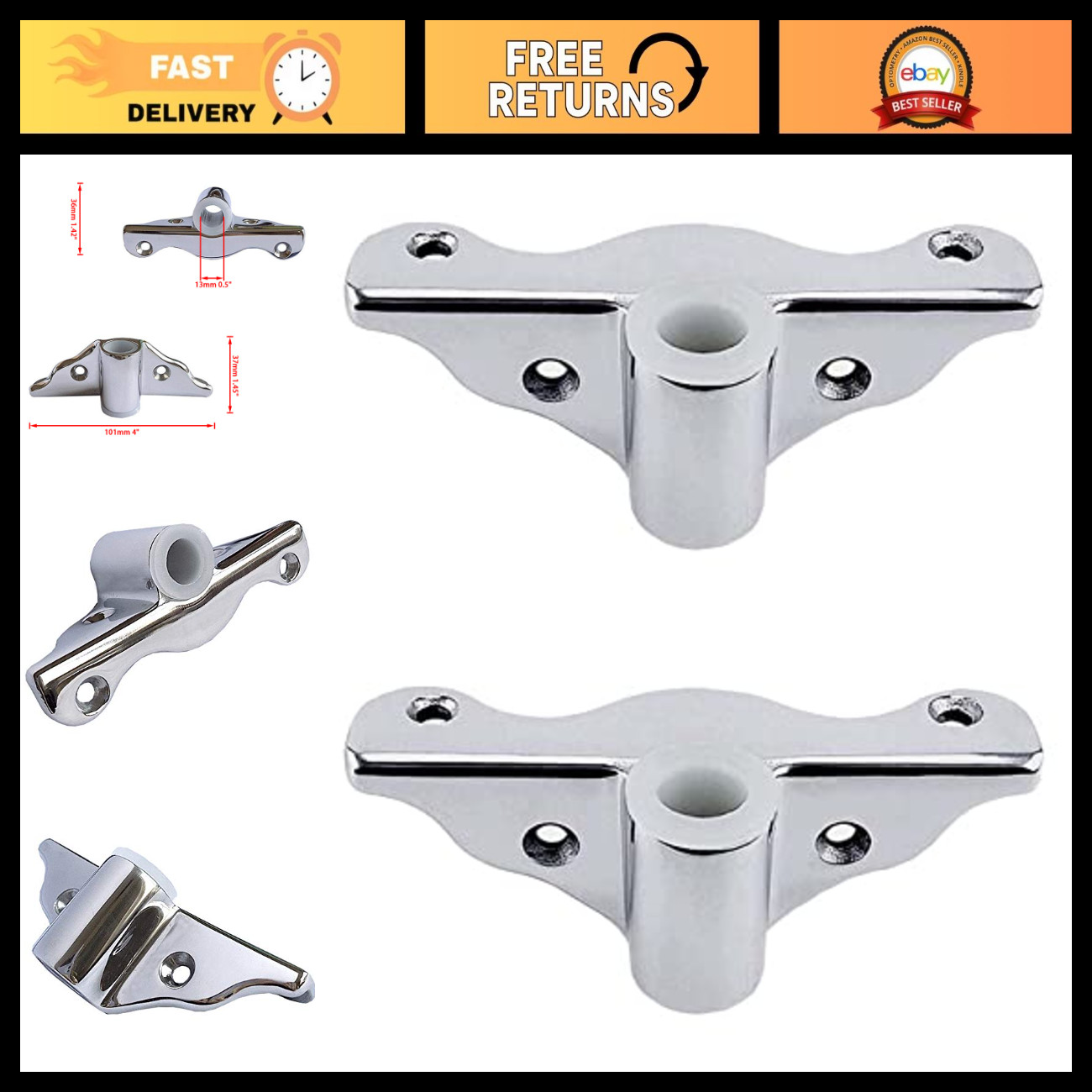 2PCS 316 Stainless Steel Row Lock Oarlock Socket Support Bracket for 1/2" Shank