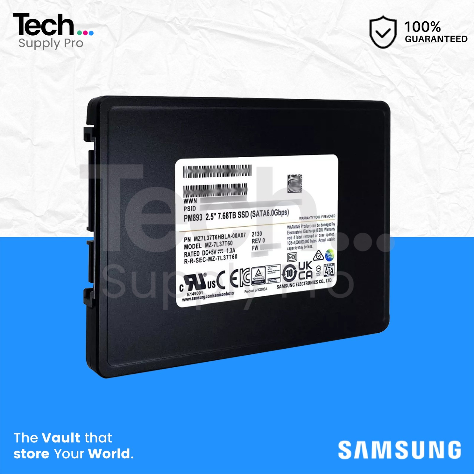 MZ-7L37T60 Samsung PM893 7.68TB SATA 6GB/s 2.5" Solid State Drive