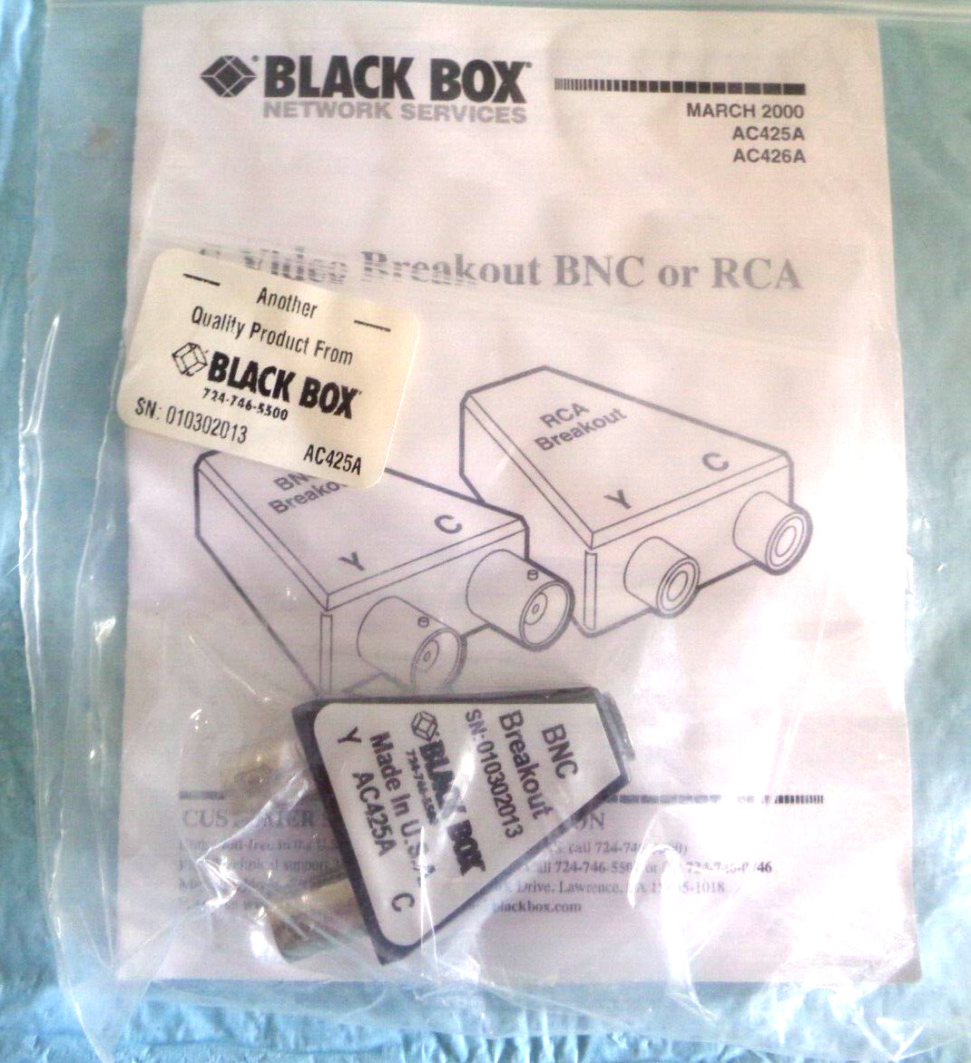 New In Package Black Box AC425A S-Video to 2x BNC Breakout Adapter / Splitter