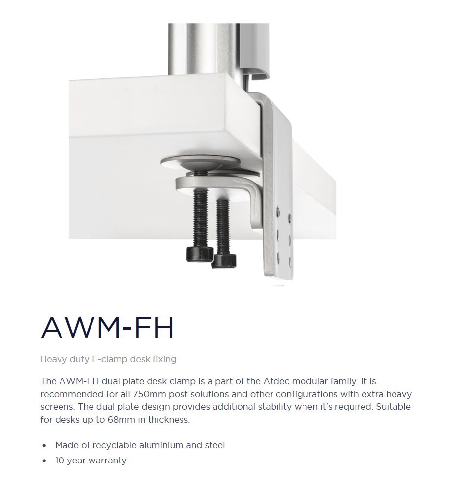 ATDEC Heavy Duty F-Clamp Desk Mount for AWM Series Components AWM-FH-S