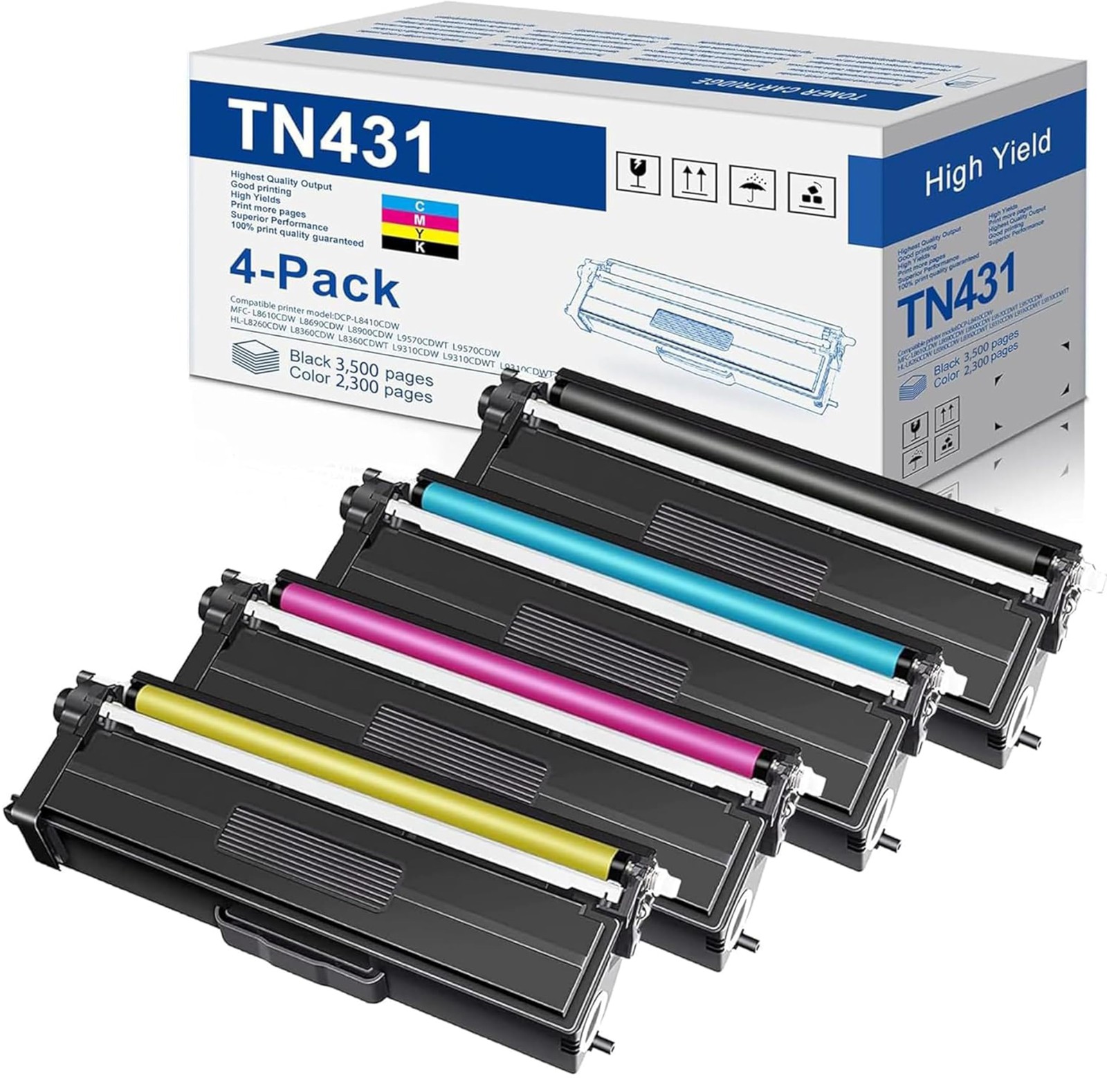 MOLIMER TN-431 TN431 Toner Cartridges 4-Pack Compatible TN431BK TN431C TN431Y