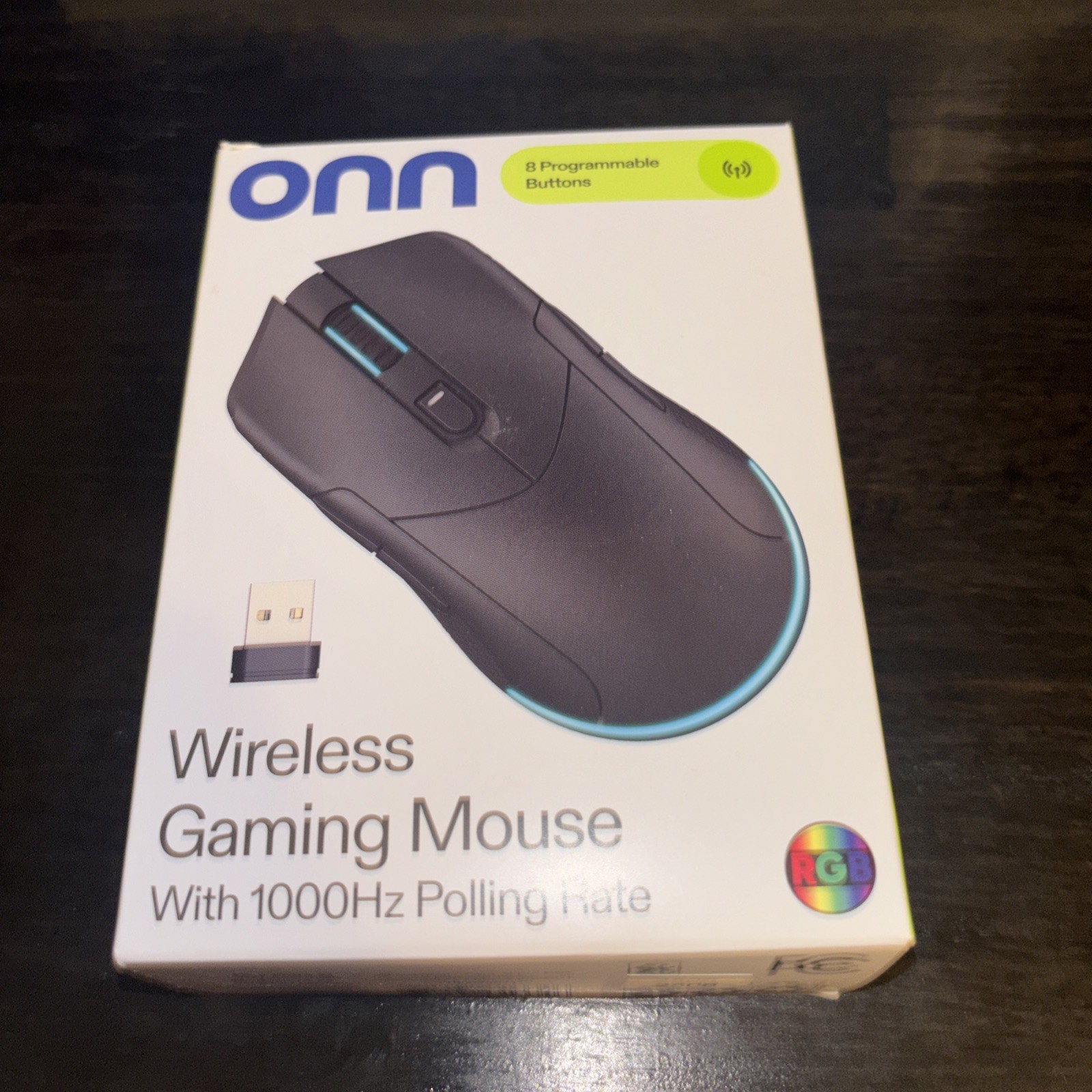 onn Rechargeable Wireless Gaming Mouse with LED Lighting, 8 Programmable Buttons