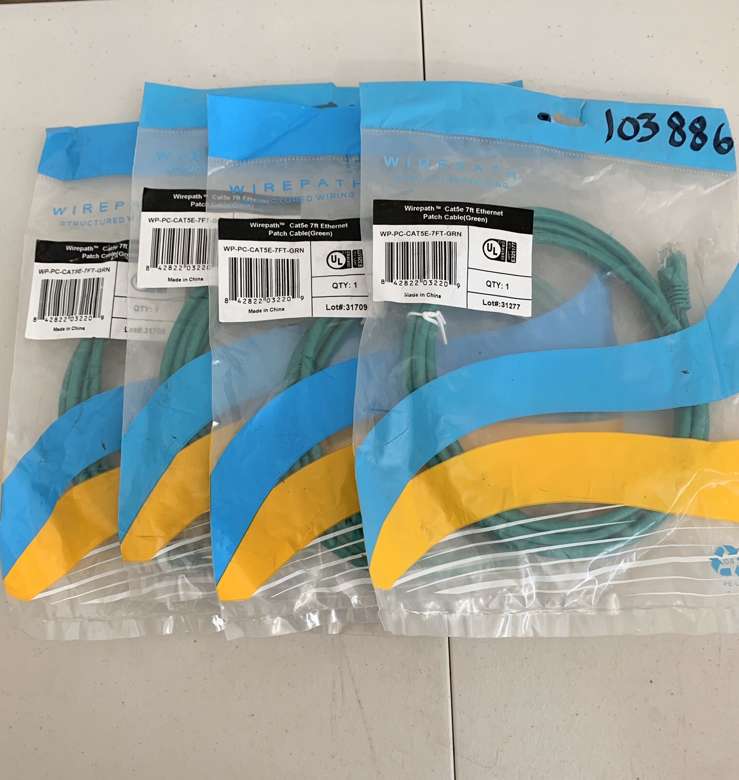 7 FT Cat5e Ethernet Cable Patch Cord Green WP-PC-CAT5E Lot Of 4. Wirepath