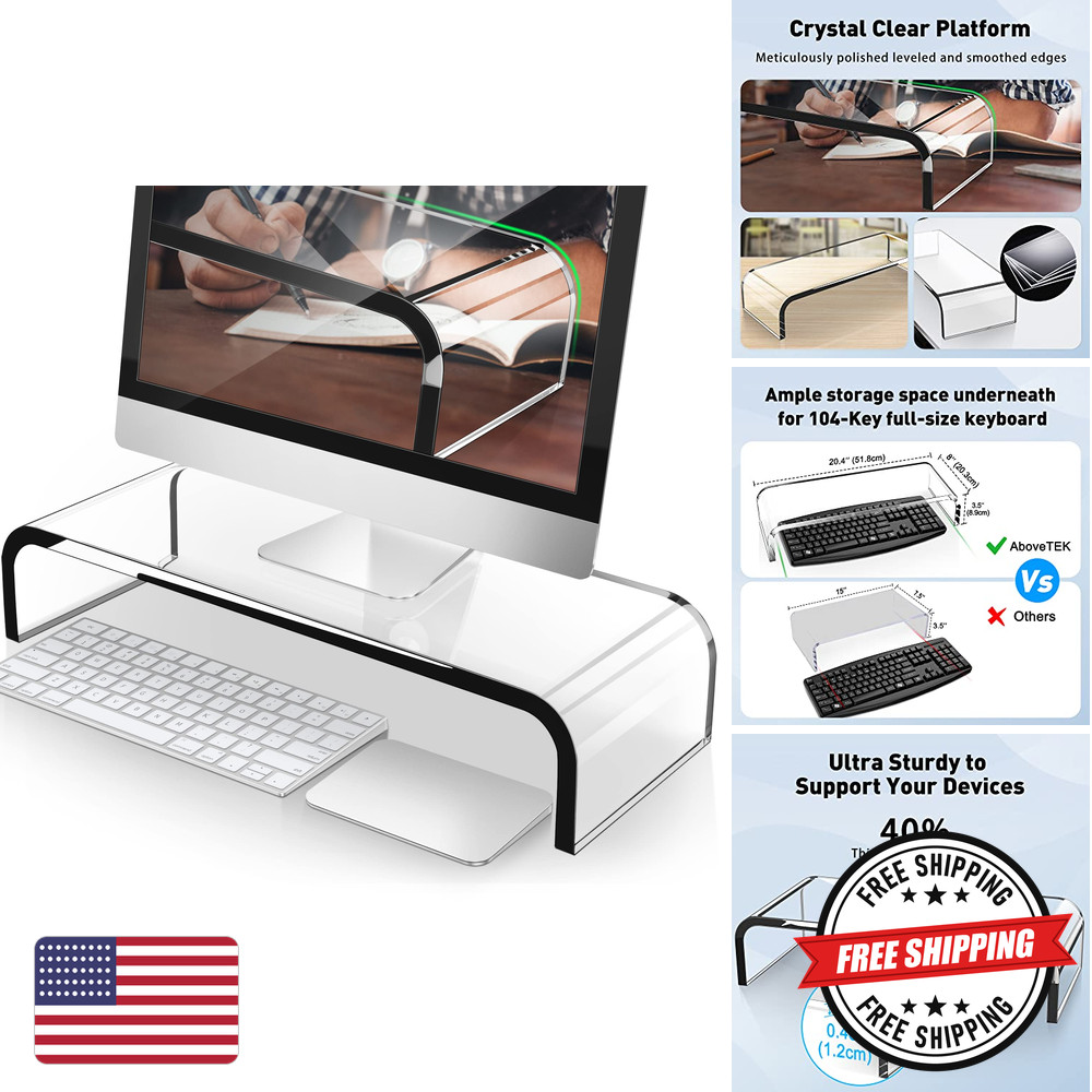 AboveTEK Monitor Stand 20 inch Acrylic Black and White MS-202A