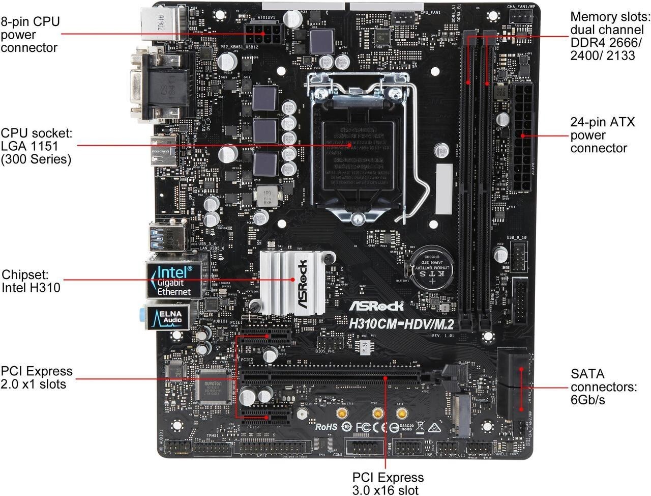 ASRock H310CM/H310M-HDV/M.2 Motherboard H310 M-ATX LGA1151 DDR4 M.2 VGA Tested