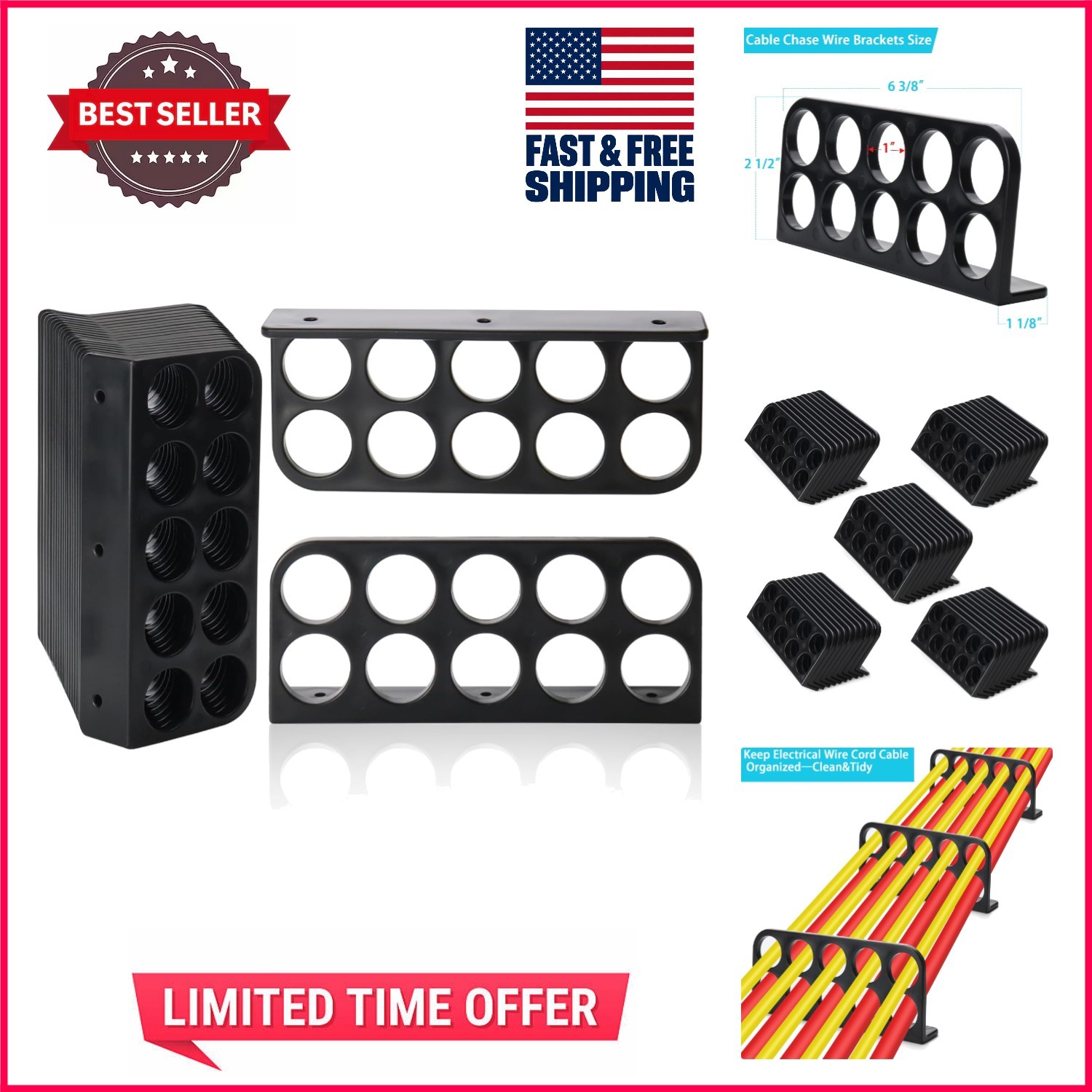 Versatile 50 Pack Cable Chase Bracket Organizer - Safe, Efficient Installation