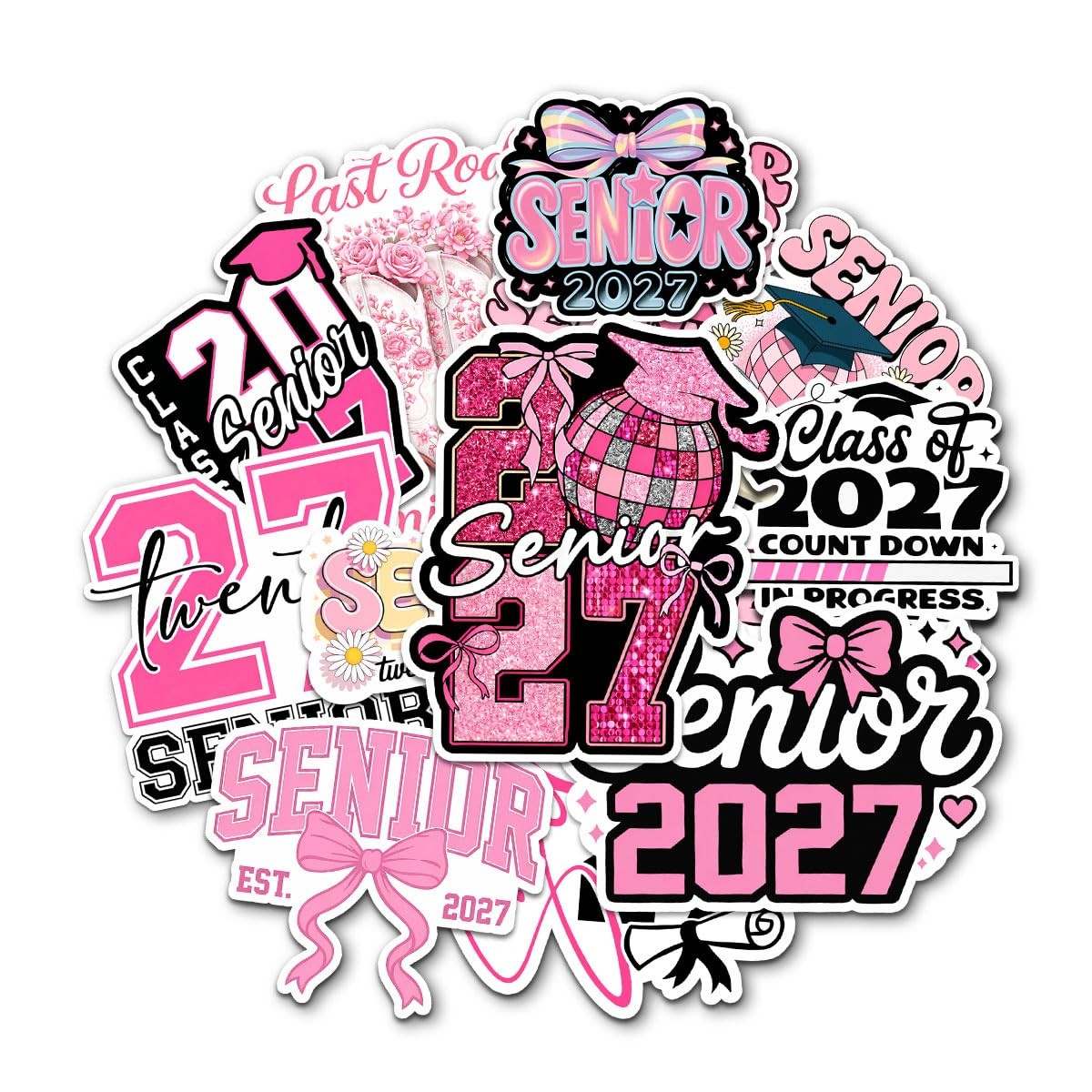 12Pcs-3" Senior 2027 Sticker Pack Cute Girly & Boy High School 3", P2