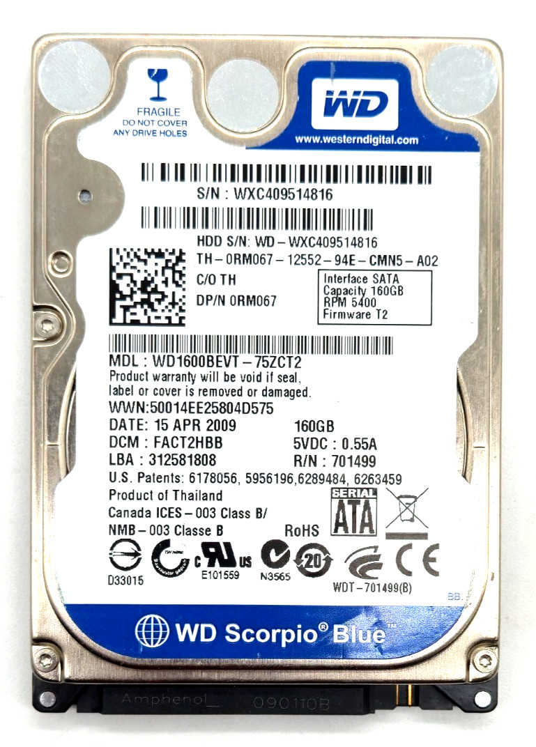 Western Digital Scorpio Blue 160GB 2.5-Inch SATA HDD - (A74)