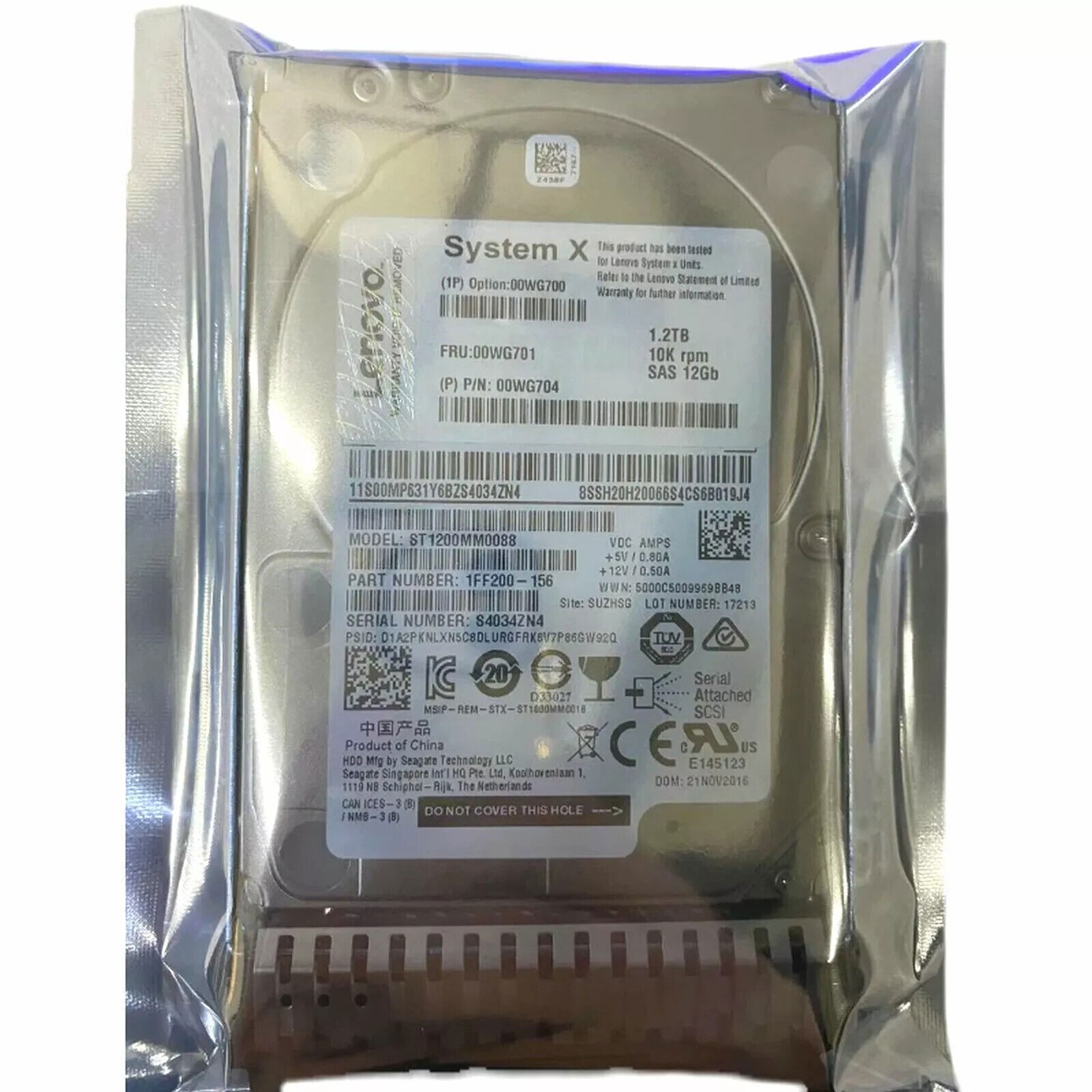 Lenovo 1.2TB 0WG7000 00WG701 10K SAS 2.5" 12Gb X3850X6 X3550 X3650 M5 SERVER HDD